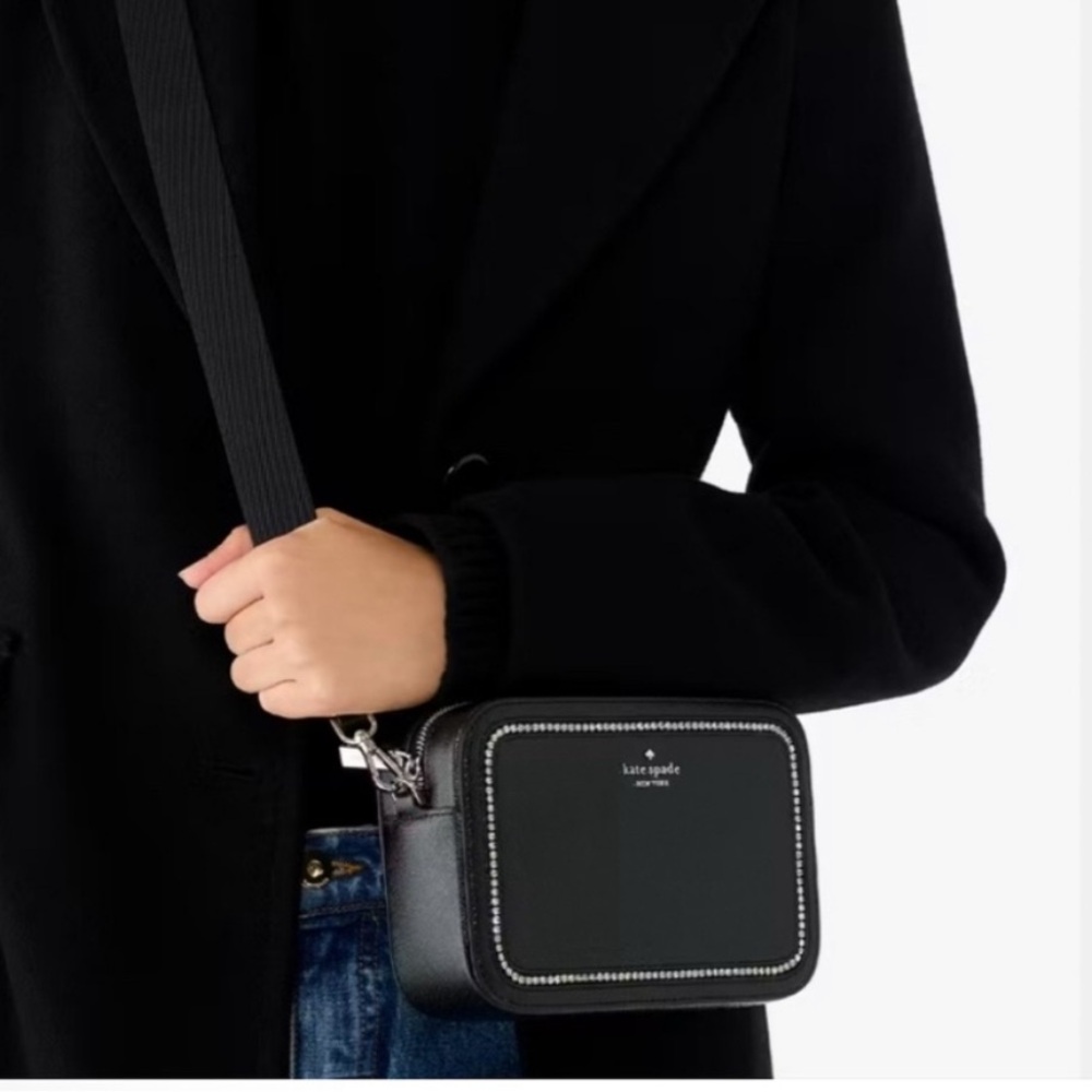 Kate Spade ♠️ Madison Stones Crystal Embellished Black Mini Camera Crossbody Bag